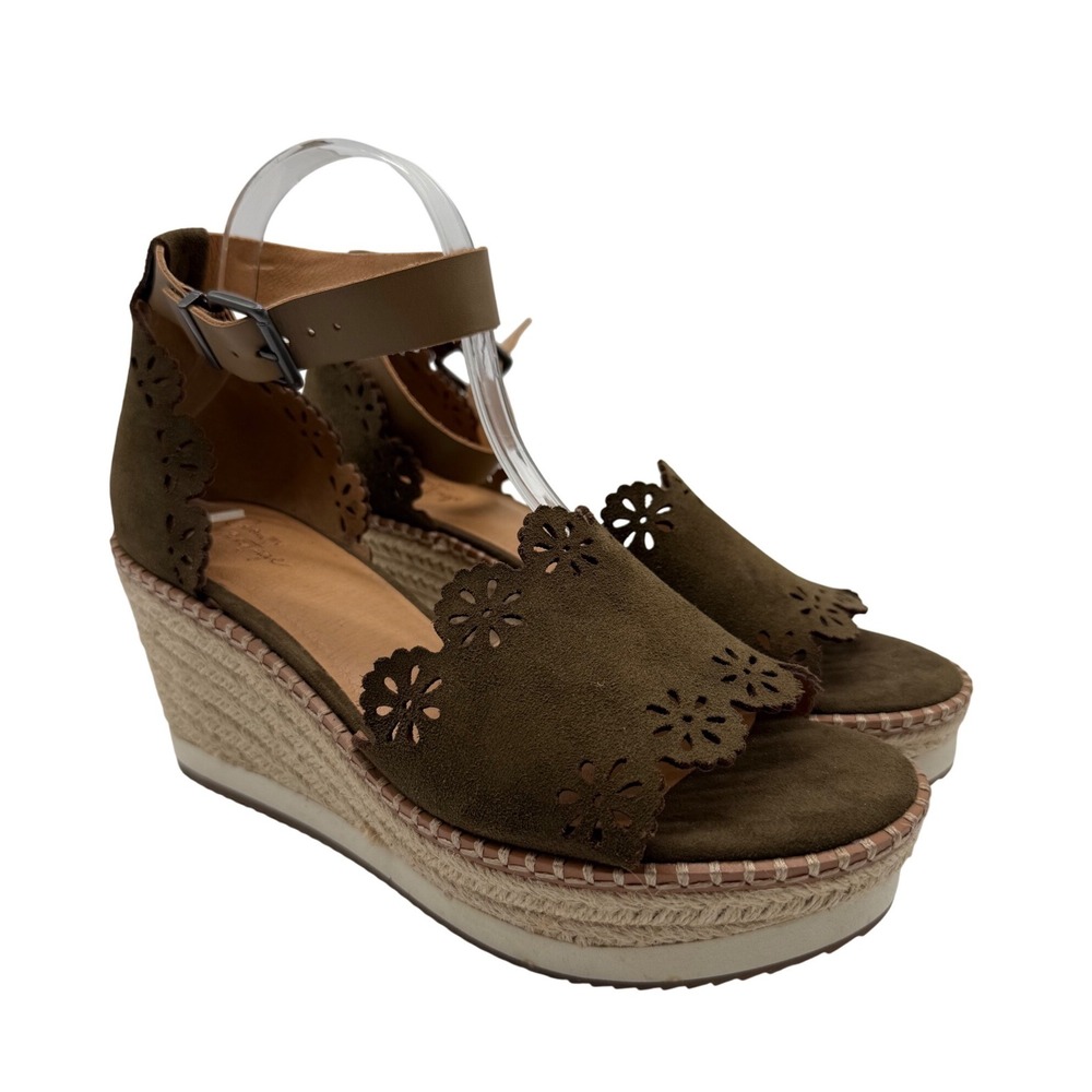 Crown Vintage Dunja Wedge Sandals Womens 10 Olive Green EUC Espadrille Suede